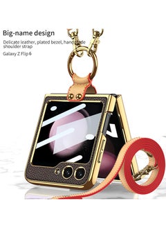 GKK Samsung Galaxy Z Flip 6 Case with Stand Ring & Leather Long Lanyard and Small Screen Protection Cover , Premium Leather and Wireless Charging Support - Purple  - Image 3