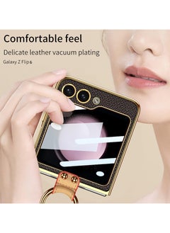 GKK Samsung Galaxy Z Flip 6 Case with Stand Ring & Leather Long Lanyard and Small Screen Protection Cover , Premium Leather and Wireless Charging Support - Purple  - Image 4