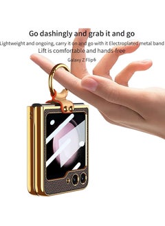 GKK Samsung Galaxy Z Flip 6 Case with Stand Ring & Leather Long Lanyard and Small Screen Protection Cover , Premium Leather and Wireless Charging Support - Purple  - Image 5