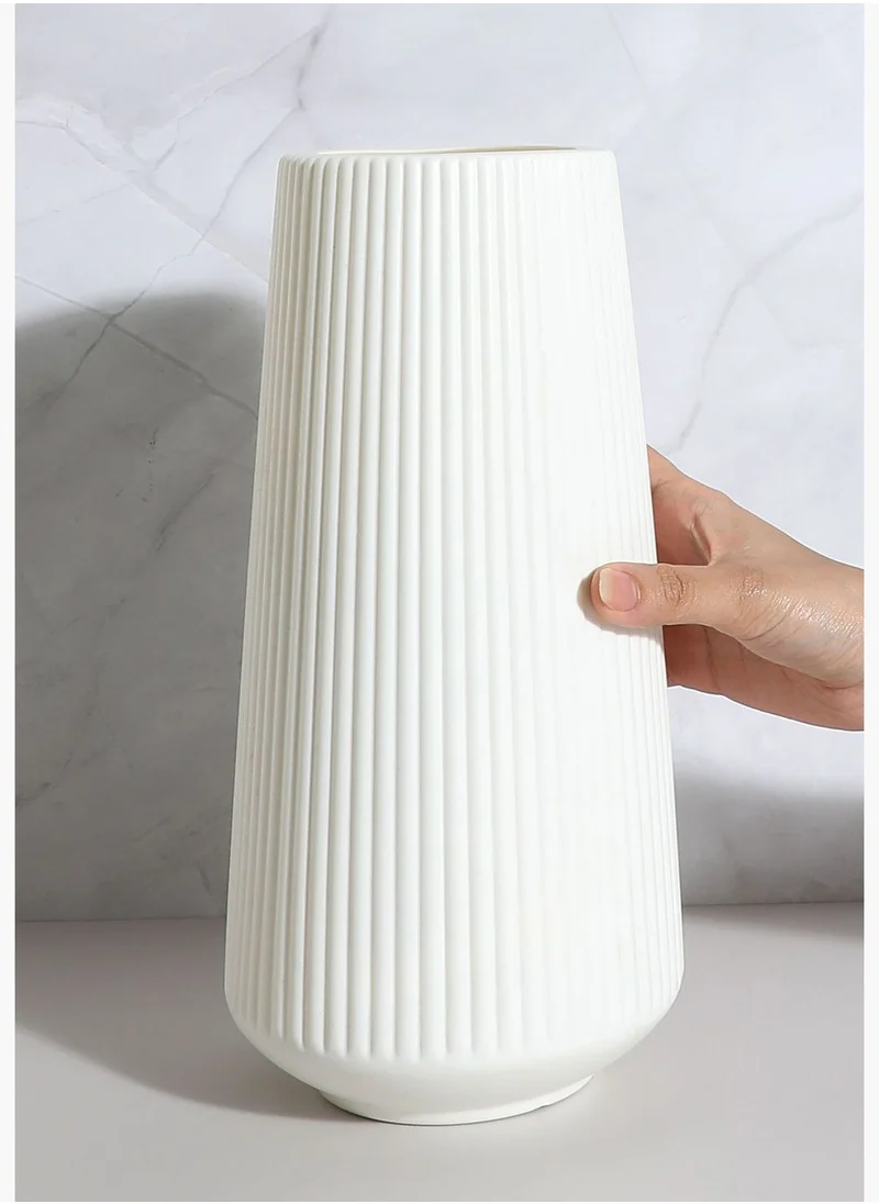 Bonhomie Striped Tall Round Modern Ceramic Flower Vase For Home Decor