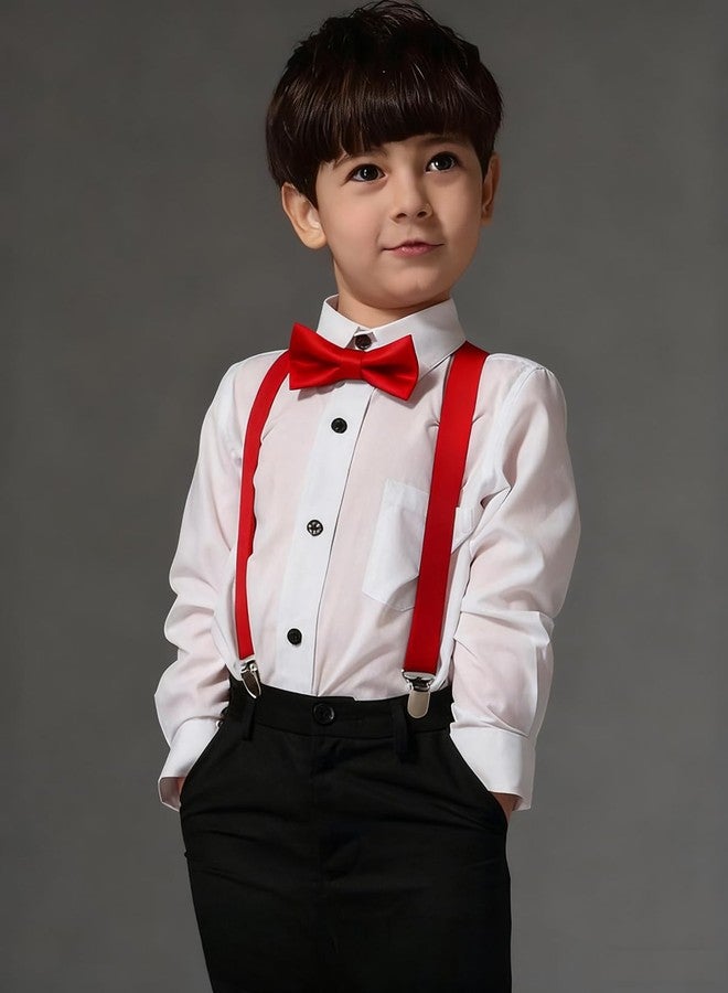 GUCHOL Child Kids Suspenders Bow Tie for Boys and Girls Adjustable Elastic Classic Accessory Sets Age 1 to 13 Year (Red, 33 INCH (6-13 Year)) - Image 2