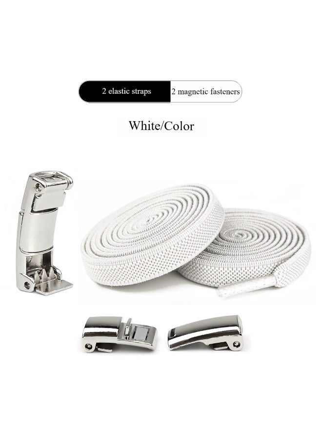 BABONA 1 Pairs of Easy-Tie Shoelaces with Interlocking Buckles, Adjustable Flat Shoe Athletic Laces, Lazy Lock Elastic No-Tie Shoelaces, Suitable for All Shoe Types for Men and Women (White) - Image 1