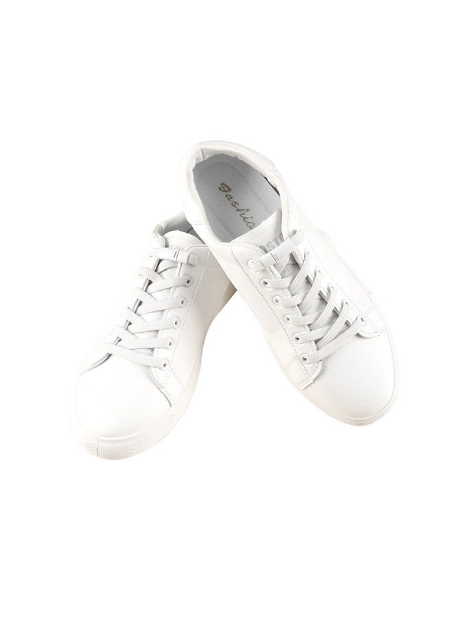 BABONA 1 Pairs of Easy-Tie Shoelaces with Interlocking Buckles, Adjustable Flat Shoe Athletic Laces, Lazy Lock Elastic No-Tie Shoelaces, Suitable for All Shoe Types for Men and Women (White) - Image 2