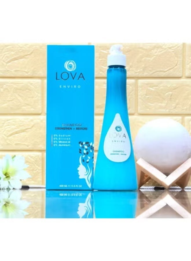 لوفا مجموعة لوفا اينفايرو LOVA ENVIRO الكاملة للشعر  شامبو 400 مل + بلسم 400 مل + سيرم 90 مل – زيرو صوديوم وسيليكون وأملاح – مخصصة للشعر المعالج بالبروتين والكيراتين - Image 3