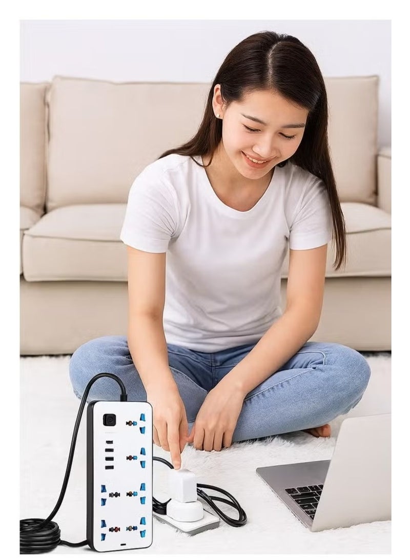 PowerMax Power Strip, Multi-function Power Socket, 6-Port Splitter with 3 USB Ports and 1 USB-C Port with Ultra-Fast PD Technology, Multi-Port Socket Suitable for All Devices, Extra Long 5 Meters MX105 - Image 4