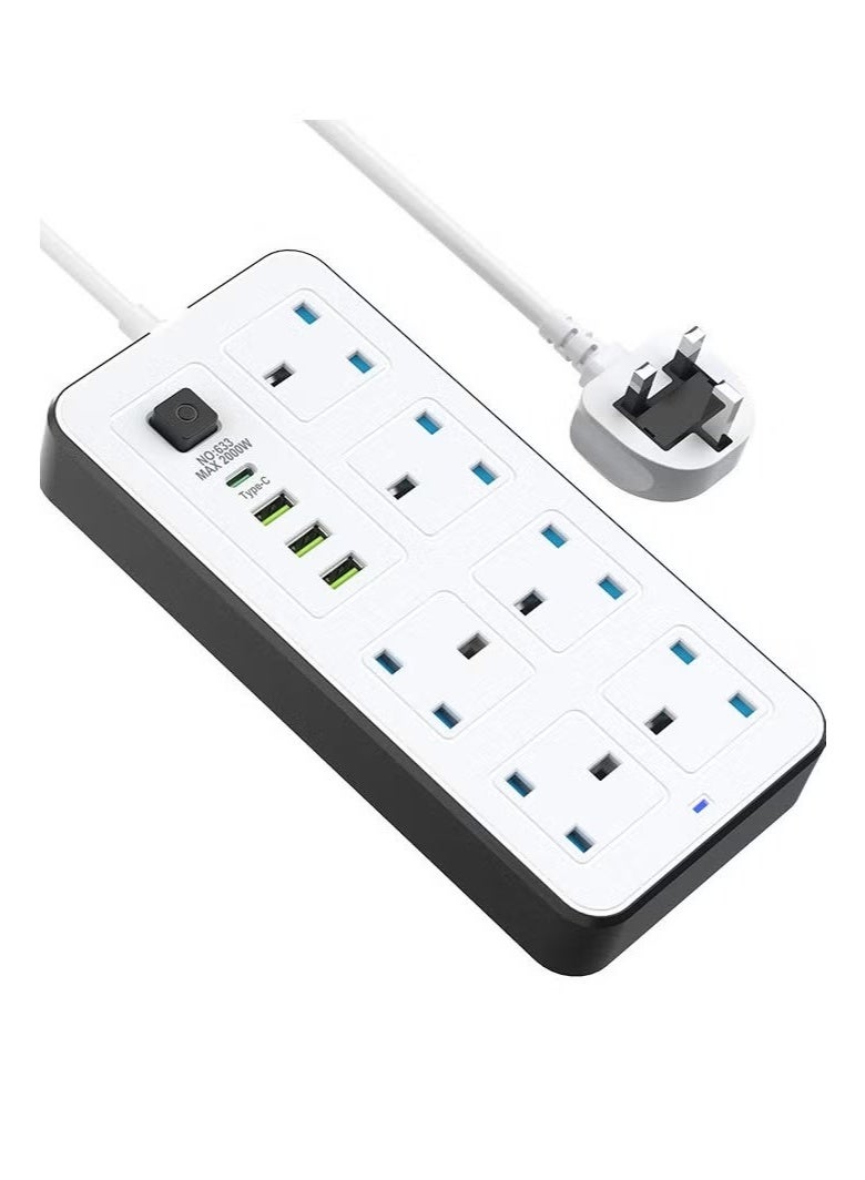 PowerMax Power Strip, Multi-function Power Socket, 6-Port Splitter with 3 USB Ports and 1 USB-C Port with Ultra-Fast PD Technology, Multi-Port Socket Suitable for All Devices, Extra Long 5 Meters MX105 - Image 1