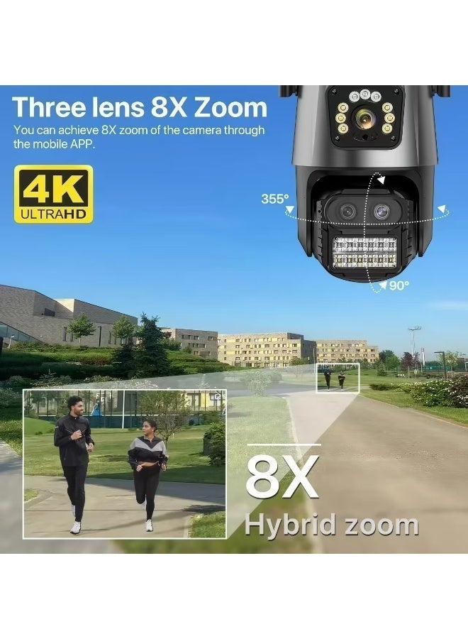 كاميرا IP مراقبة خارجية 4K بدقة 8 ميجابكسل ومعدات تدوير وتحريك (PTZ) - عدستين وشاشتين - تتبع حركة ذاتي - كاميرا مراقبة لاسلكية (مع بطاقة SD بسعة 64 جيجابايت) - Image 2