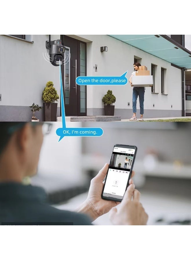 كاميرا IP مراقبة خارجية 4K بدقة 8 ميجابكسل ومعدات تدوير وتحريك (PTZ) - عدستين وشاشتين - تتبع حركة ذاتي - كاميرا مراقبة لاسلكية (مع بطاقة SD بسعة 64 جيجابايت) - Image 3