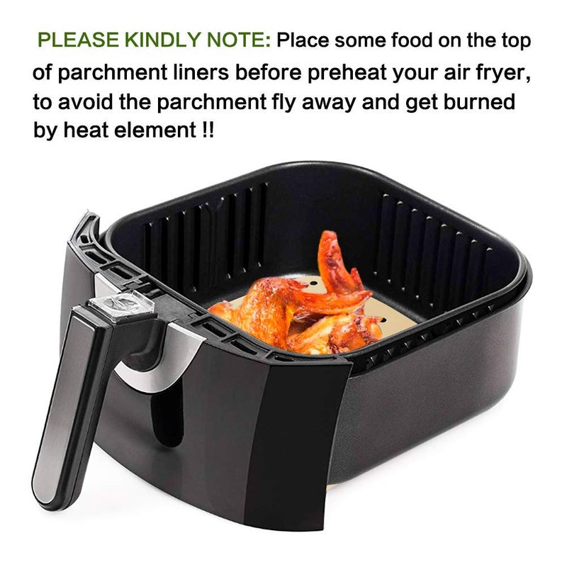 BYKITCHEN Air Fryer Parchment Paper, Set of 200, 8.5 Inch Unbleached Perforated Square Air Fryer Liner Sheets for Airfryer, Steaming Basket and More(7.5/8.5/9.5in Available) - Image 4
