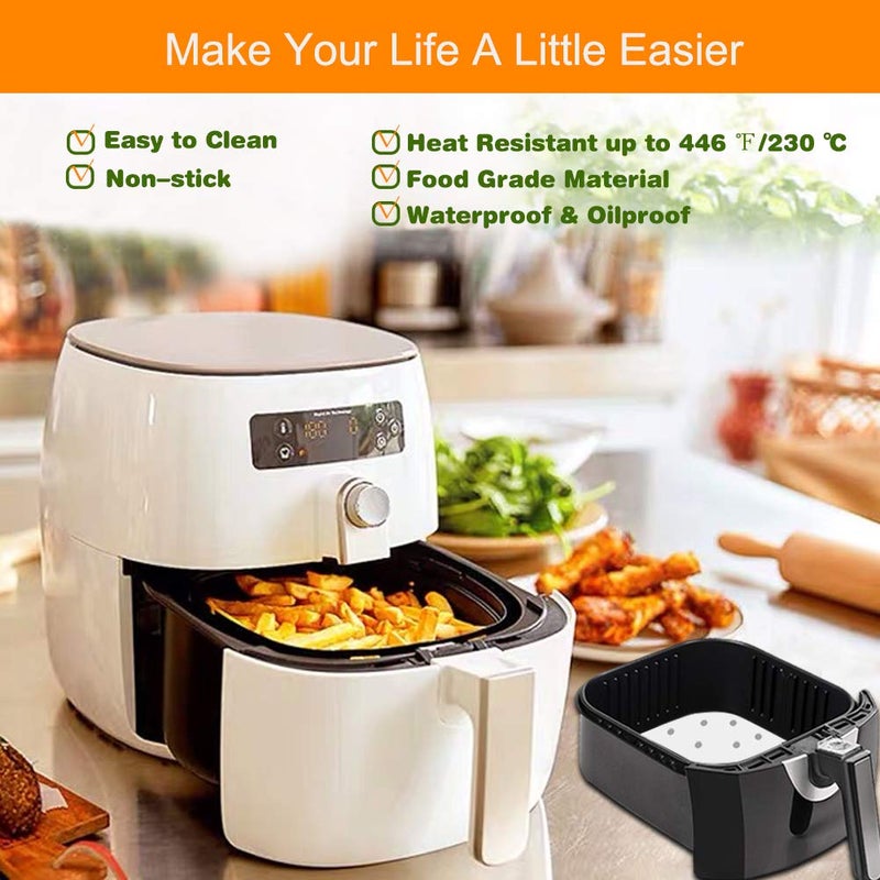 BYKITCHEN Air Fryer Parchment Paper, Set of 200, 8.5 Inch Unbleached Perforated Square Air Fryer Liner Sheets for Airfryer, Steaming Basket and More(7.5/8.5/9.5in Available) - Image 3