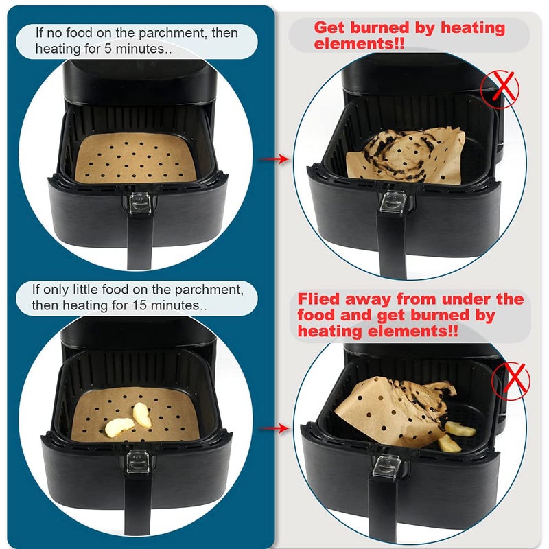 BYKITCHEN Air Fryer Parchment Paper, Set of 200, 8.5 Inch Unbleached Perforated Square Air Fryer Liner Sheets for Airfryer, Steaming Basket and More(7.5/8.5/9.5in Available) - Image 5