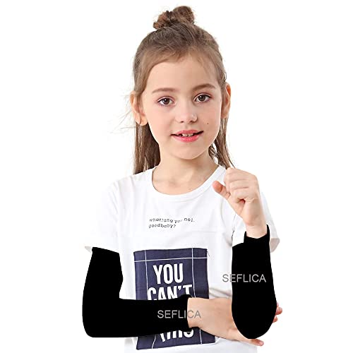 SEFLICA Arm Sleeves for Kids, Child, UPF 50 UV Sun Protection Cooling Sleeves to Cover Arms for Girls, Boys, Babies, Toddlers, Children for Sports and Arm Cover/Shield 1 Pair - Black - Image 1