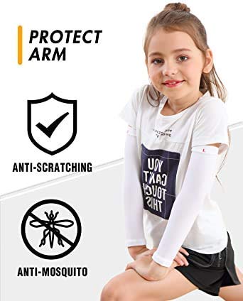 SEFLICA Arm Sleeves for Kids, Child, UPF 50 UV Sun Protection Cooling Sleeves to Cover Arms for Girls, Boys, Babies, Toddlers, Children for Sports and Arm Cover/Shield 1 Pair - Black - Image 4