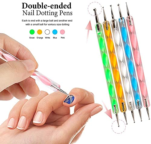 URBANMAC Nail Art Kit - 48 Pcs Glass Bottles Glitter Stones, 100 Nails,10 Nail Tapes, 15 Nail Art brush, 5 Nail Dotting Pen with 2 Glue (Nail Art Kit) - Image 3