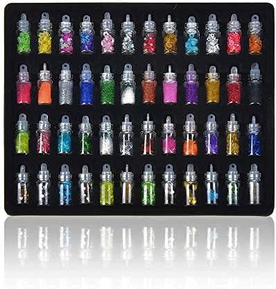 URBANMAC Nail Art Kit - 48 Pcs Glass Bottles Glitter Stones, 100 Nails,10 Nail Tapes, 15 Nail Art brush, 5 Nail Dotting Pen with 2 Glue (Nail Art Kit) - Image 2