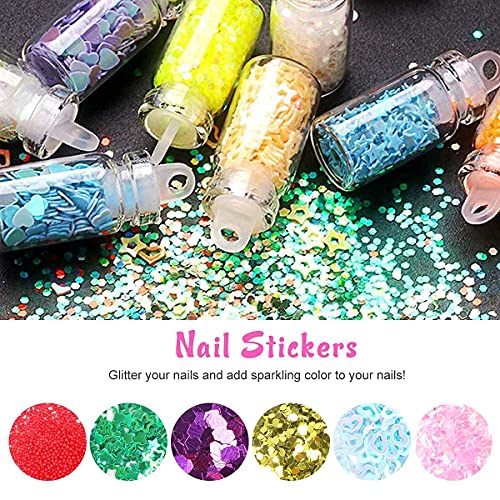 URBANMAC Nail Art Kit - 48 Pcs Glass Bottles Glitter Stones, 100 Nails,10 Nail Tapes, 15 Nail Art brush, 5 Nail Dotting Pen with 2 Glue (Nail Art Kit) - Image 5