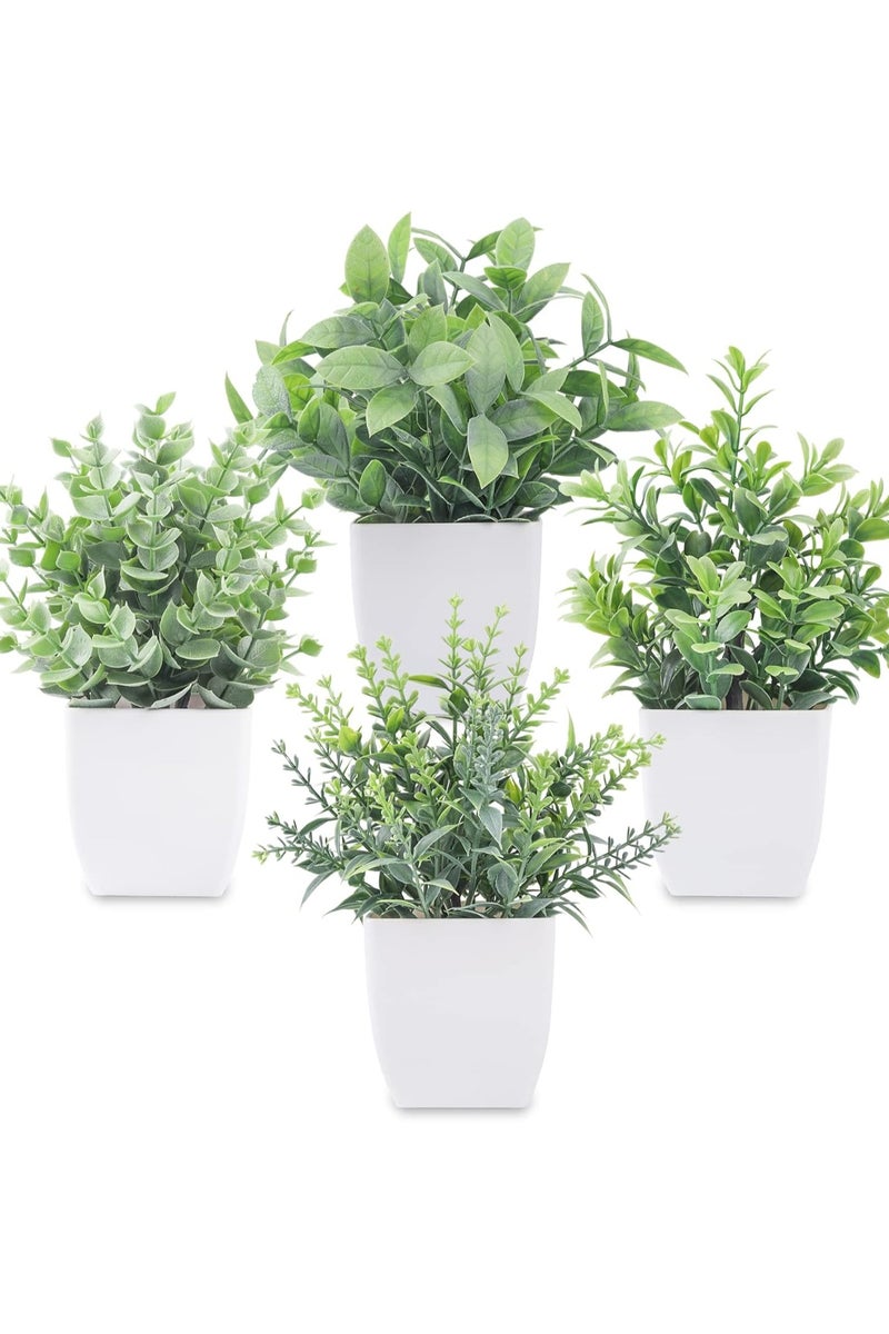 Rose 4 Pack Fake Plants, Mini Artificial Greenery Potted Plants for Indoor Decoration, Small Faux Plants for Home, Office, Living Room, Bedroom, Table, or Farmhouse Decor - Image 1