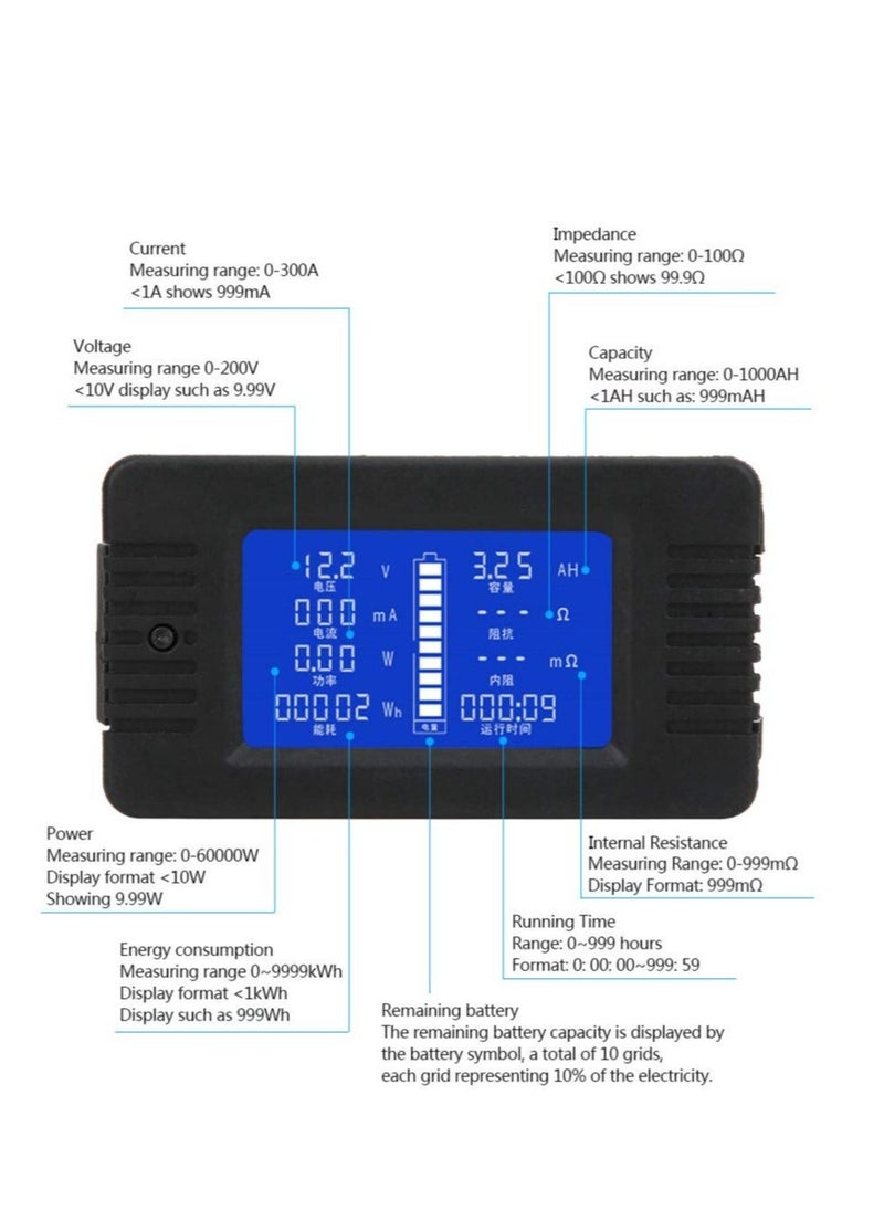 Generic - Battery Test Detector, 0-200V LCD Digital Display Multifunctional Battery Meter, with 300A Shunt, 1% Measurement Accuracy(300A), Process and Current Calibrators - Image 1