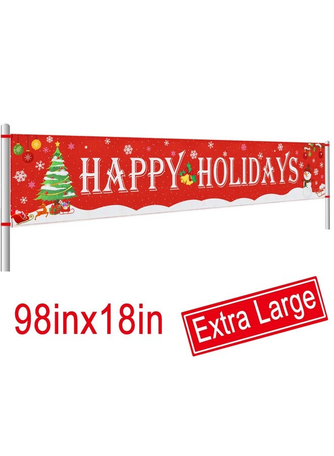 Partyprops Large Happy Holidays Banner Outdoor | Red Christmas Banner Decorations | Xmas Party Supplies Outdoor & Indoor Decor (8.2 x 1.5 FT) - Image 1