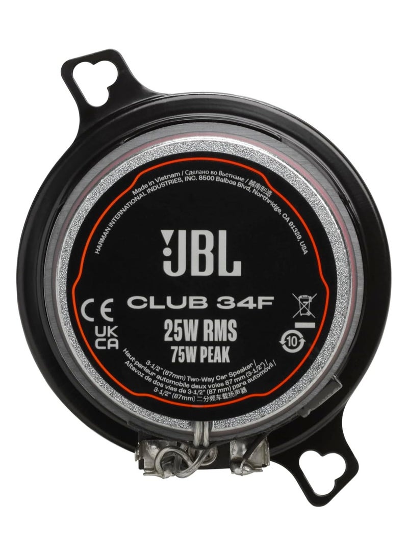 JBL JBL Club 34F - 3-1/2" (87mm) Two-Way Car Speaker, 75 Watts Peak, 25 Watts RMS, Sensitivity (@ 2.83V): 89dB, Frequency Response: 90Hz – 20kHz, Nominal Impedance: 3.0 ohms - Image 3