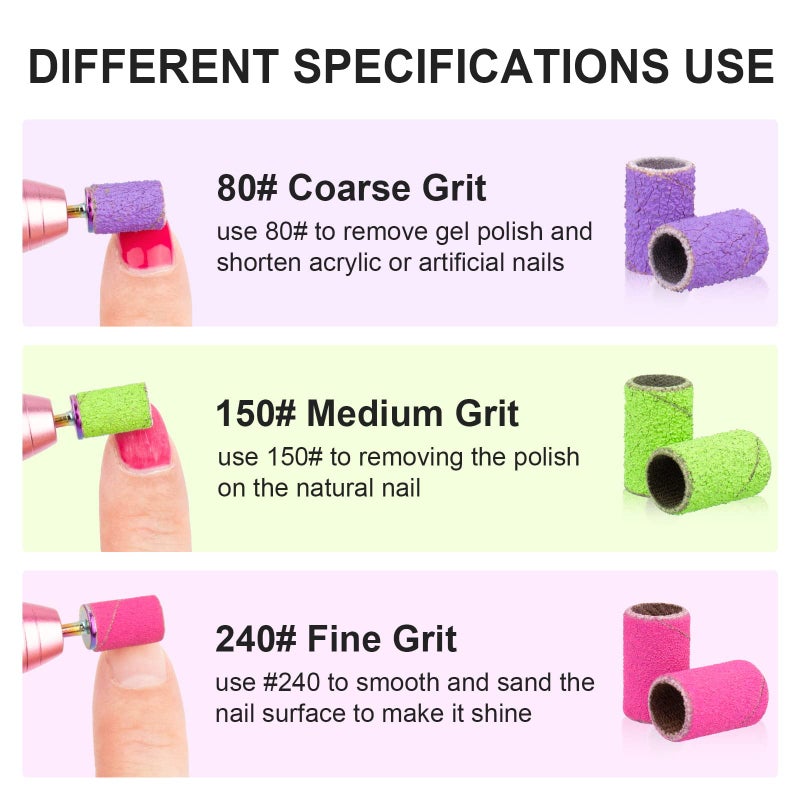 Rolybag Sanding Bands for Nail Drill Sanding Bands#80#150#240 Grits 210Pcs Color Coarse Fine Nail Sanding Bands 2Pcs Nail Drill Bits 3/32" Mandrel Bits Portable Storage Box Set - Image 2