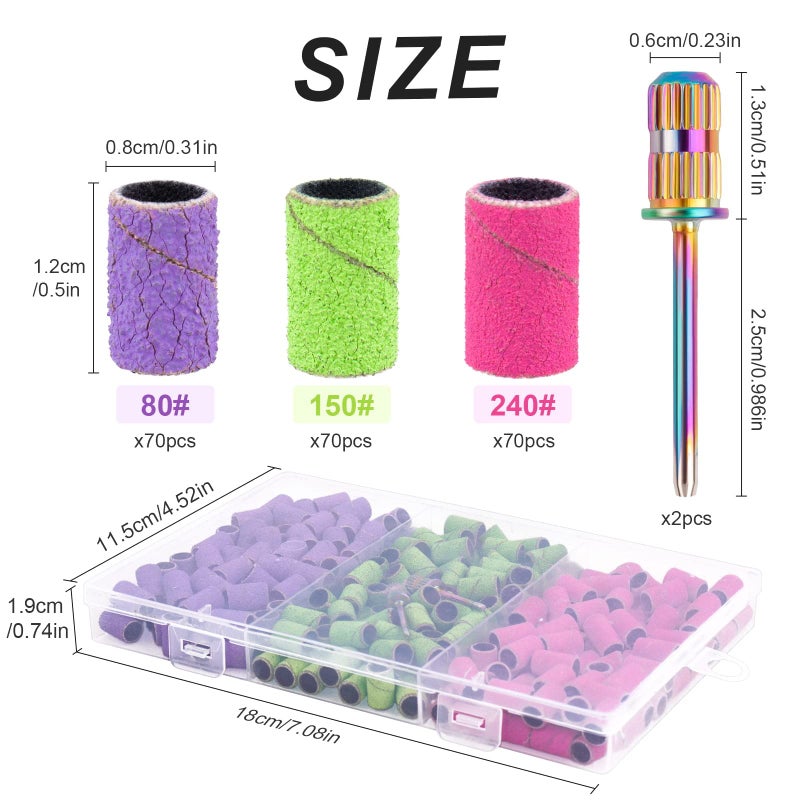 Rolybag Sanding Bands for Nail Drill Sanding Bands#80#150#240 Grits 210Pcs Color Coarse Fine Nail Sanding Bands 2Pcs Nail Drill Bits 3/32" Mandrel Bits Portable Storage Box Set - Image 5