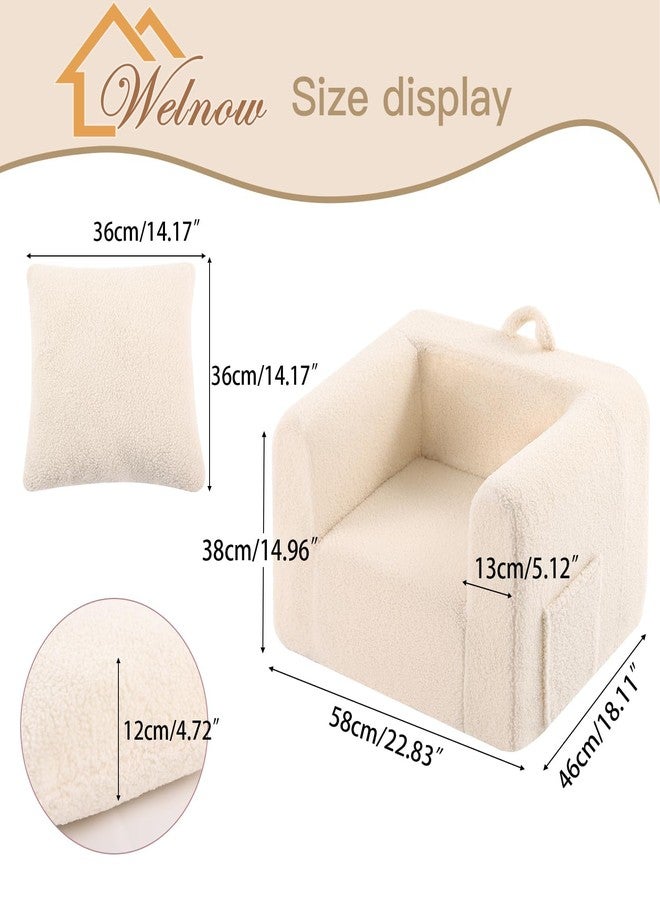 Welnow Kids Sofa with Pillow, Cozy Toddler Chair Soft Foam Seat for Reading, Children's Couch with Armrest Lightweight Comfy Kids Furniture for Bedroom, Playroom for Boys and Girls, Sherpa Beige - Image 2