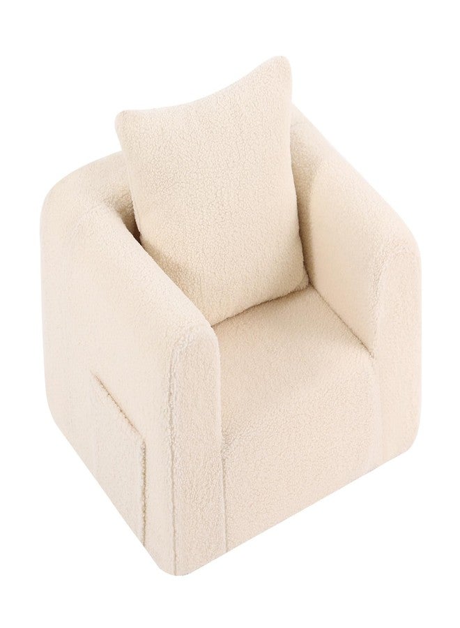 Welnow Kids Sofa with Pillow, Cozy Toddler Chair Soft Foam Seat for Reading, Children's Couch with Armrest Lightweight Comfy Kids Furniture for Bedroom, Playroom for Boys and Girls, Sherpa Beige - Image 1
