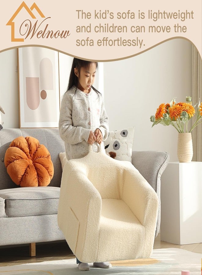 Welnow Kids Sofa with Pillow, Cozy Toddler Chair Soft Foam Seat for Reading, Children's Couch with Armrest Lightweight Comfy Kids Furniture for Bedroom, Playroom for Boys and Girls, Sherpa Beige - Image 4