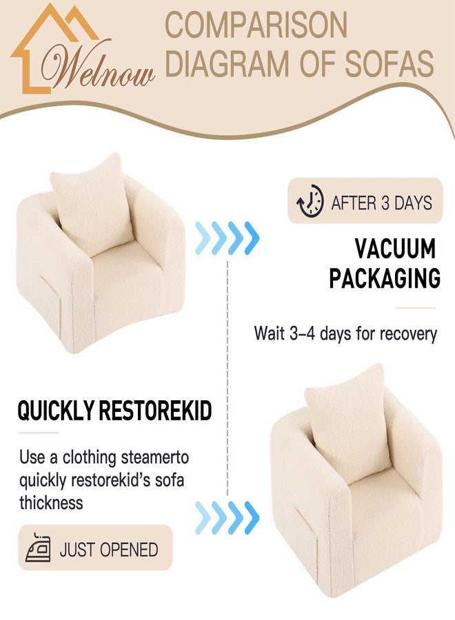 Welnow Kids Sofa with Pillow, Cozy Toddler Chair Soft Foam Seat for Reading, Children's Couch with Armrest Lightweight Comfy Kids Furniture for Bedroom, Playroom for Boys and Girls, Sherpa Beige - Image 5