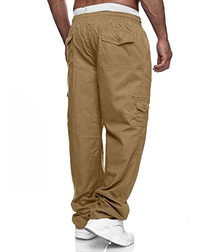 Rela Bota Men's Cargo Pants Relaxed Fit Sport Pants Jogger Sweatpants Drawstring Outdoor Trousers with Pockets Khaki M - Image 4