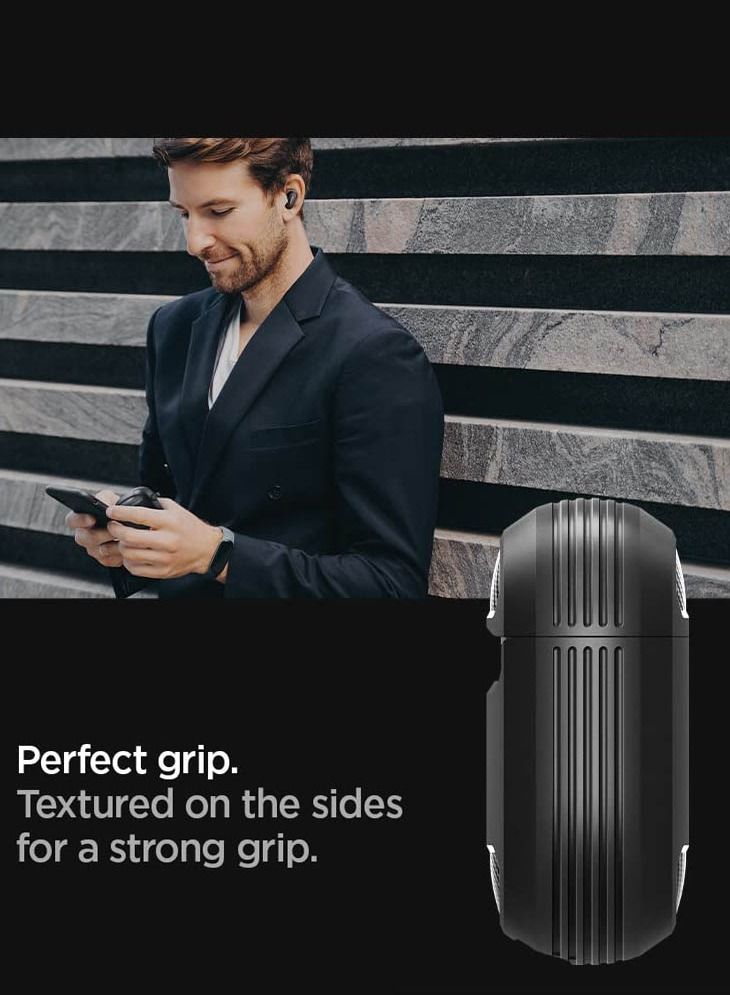 Spigen Rugged Armor Bose QuietComfort Earbuds II Case Cover (2022) with Carbon Fiber Accents - Matte Black - Image 4