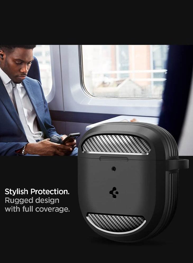 Spigen Rugged Armor Bose QuietComfort Earbuds II Case Cover (2022) with Carbon Fiber Accents - Matte Black - Image 2