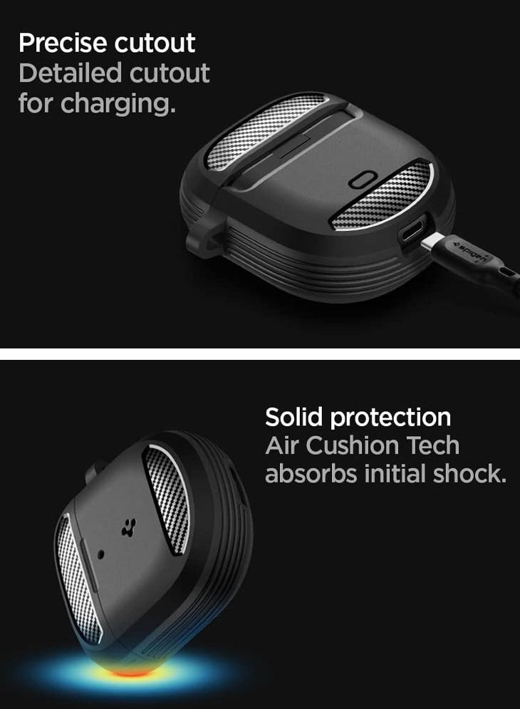 Spigen Rugged Armor Bose QuietComfort Earbuds II Case Cover (2022) with Carbon Fiber Accents - Matte Black - Image 5
