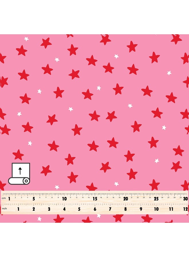 Vellato Al Lail Aramny Silk Fabric By The Yard Pink Red Stars Jalabiya Makhweer Dressmaking 58 Inches Width - Image 4