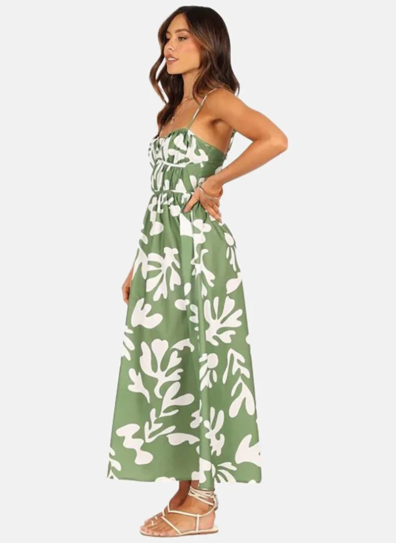 يونيكي Green Abstract Print Sleeveless Maxi Dress