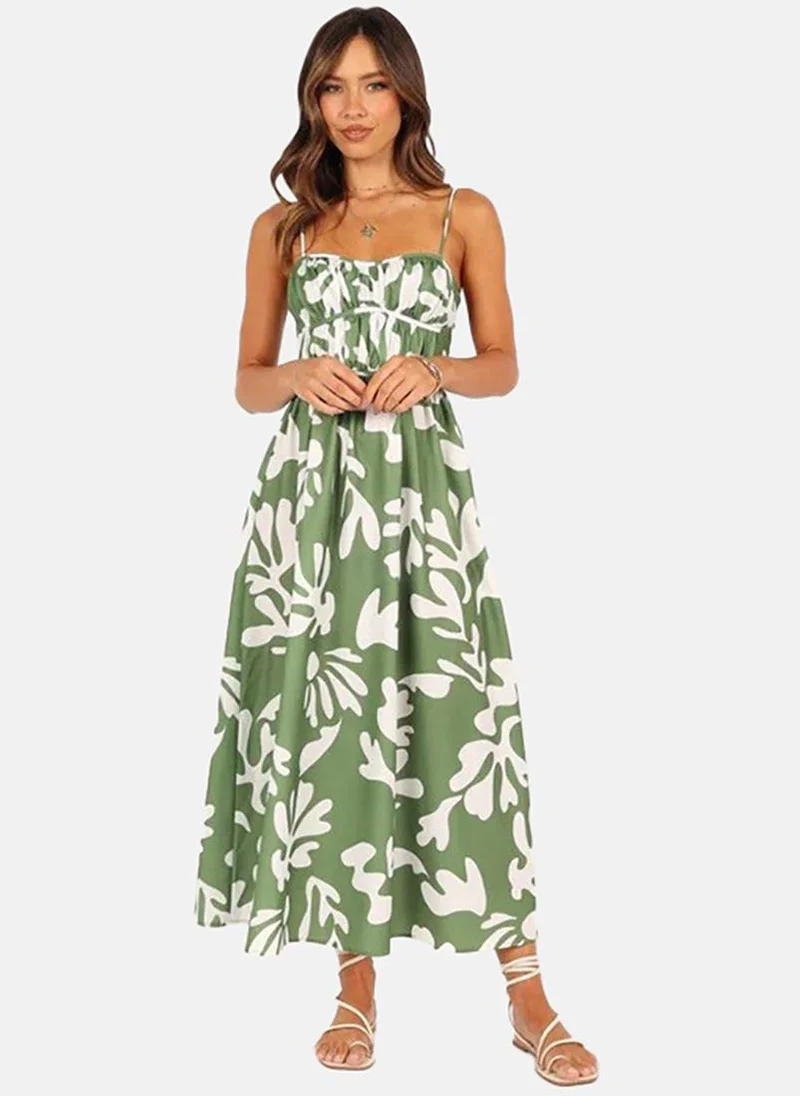 يونيكي Green Abstract Print Sleeveless Maxi Dress