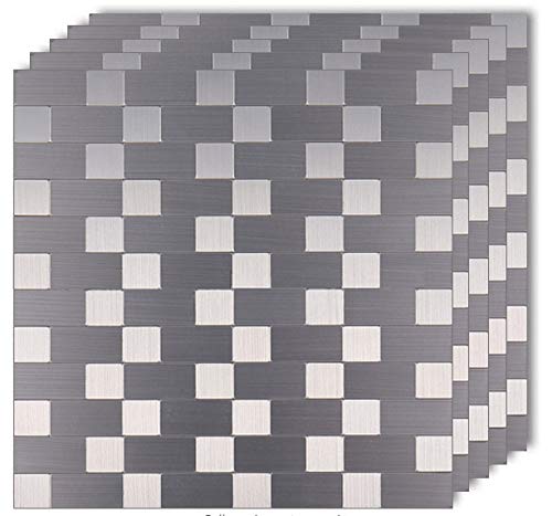 XUANINY Peel and Stick Metal Backsplash Tiles, Self Adhesive Aluminum Mosaic 3D Wall Sticker for Kitchen (Square +Rectangle Stainless Steel, 5 Sheets) - Image 2