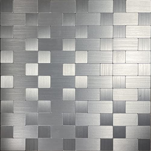 XUANINY Peel and Stick Metal Backsplash Tiles, Self Adhesive Aluminum Mosaic 3D Wall Sticker for Kitchen (Square +Rectangle Stainless Steel, 5 Sheets) - Image 1