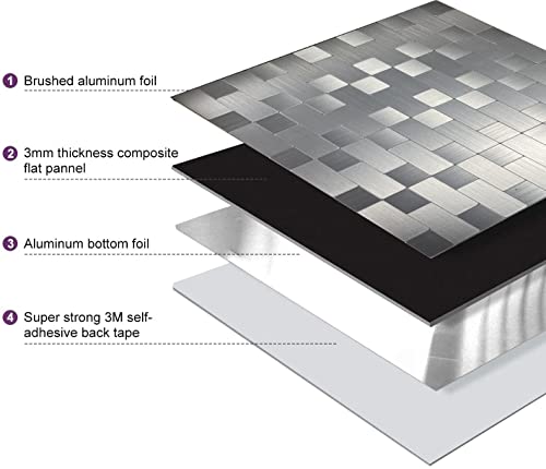 XUANINY Peel and Stick Metal Backsplash Tiles, Self Adhesive Aluminum Mosaic 3D Wall Sticker for Kitchen (Square +Rectangle Stainless Steel, 5 Sheets) - Image 4