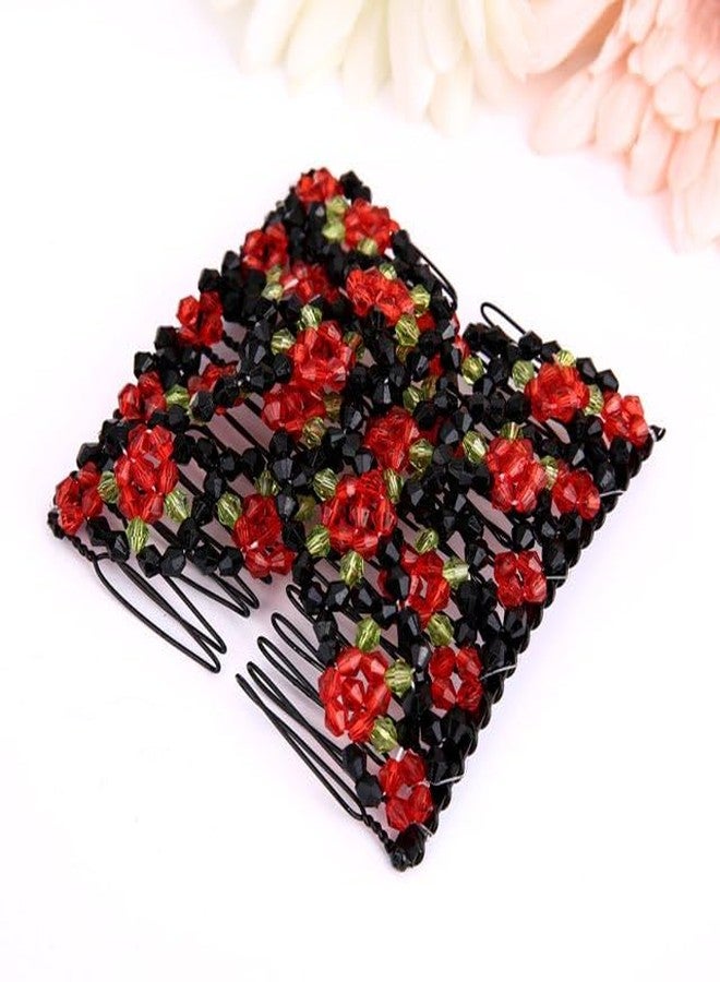 El Regalo 2PC Magic Easy Hair Combs Clips- Fancy Double Stretching Combs Clip Thick & Thin Hair Multistyling Hair Accessory For Women & Girls (Brown & Red) - Image 5