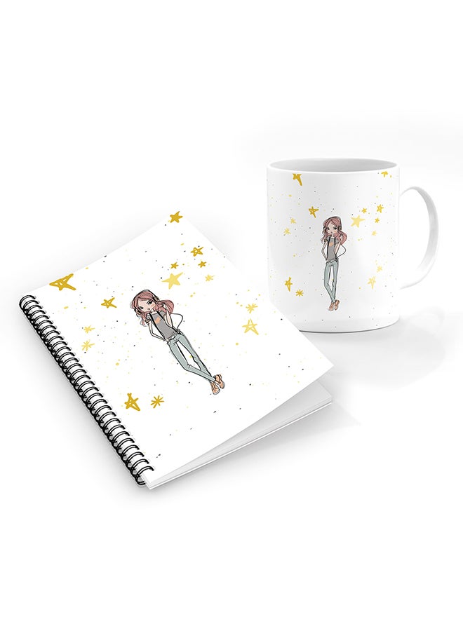 Stylizedd Designer Printed Coffee Mug + A5 Spiral Notebook Memo Notepad Journal Personalised Combo Gift Set Girl Next Door