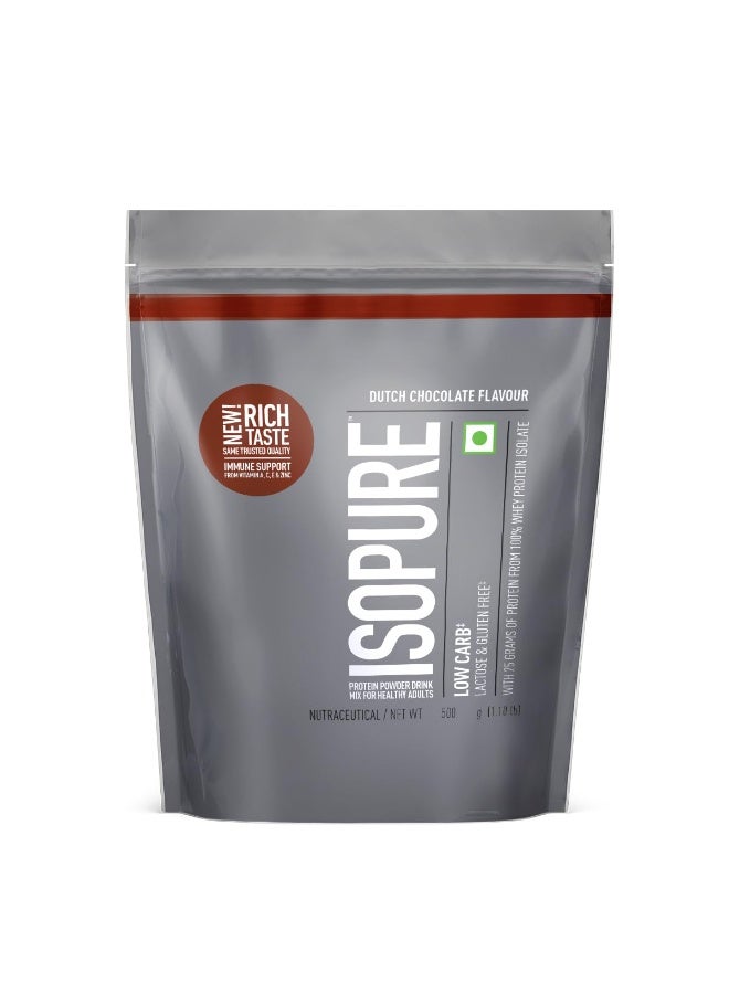 Isopure مسحوق بروتين مصل الحليب المعزول إيزوبور مع الفيتامينات لدعم المناعة والبيوتين - 500 جرام (شوكولاتة هولندية)، خالي من اللاكتوز، خالي من الغلوتين، بروتين نباتي للرجال والنساء. - Image 1