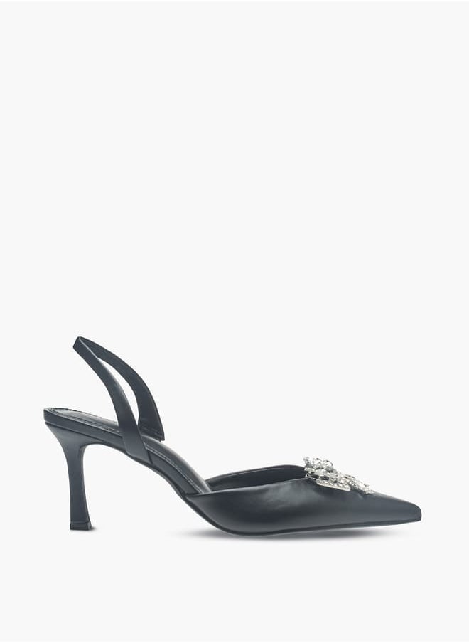 Celeste Womens Bow Embellished Slingback Shoes With Stiletto Heels  - Image 3