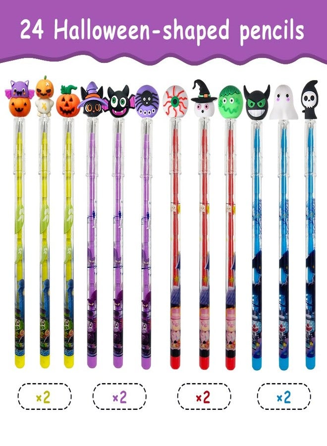 AWEELON 24Pcs Halloween Pencils Bulk with Top Pencils Pumpkin Bat Ghost Monster Non Sharpening Push Stationeries for Halloween - Image 2