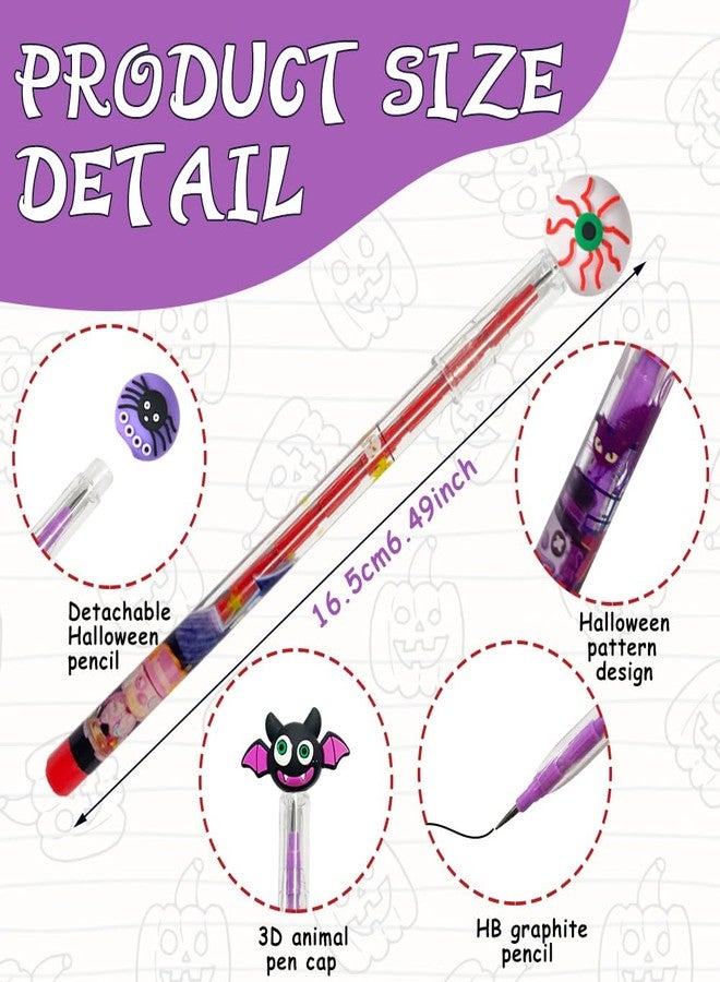 AWEELON 24Pcs Halloween Pencils Bulk with Top Pencils Pumpkin Bat Ghost Monster Non Sharpening Push Stationeries for Halloween - Image 3