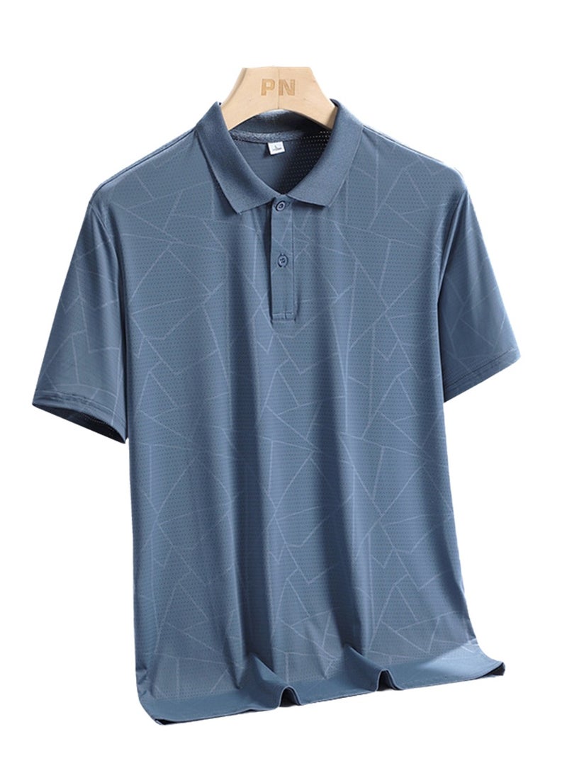 Men's T-shirt short-sleeved high-end summer stand-up collar quick-drying stretch ice silk business casual T-shirt - Image 1