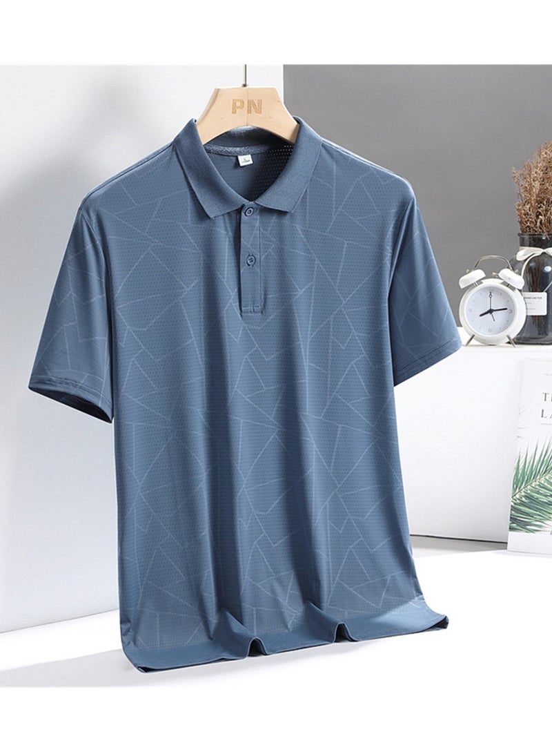 Men's T-shirt short-sleeved high-end summer stand-up collar quick-drying stretch ice silk business casual T-shirt - Image 2