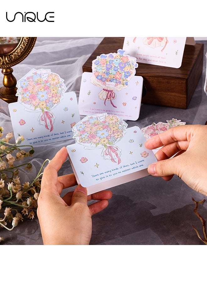 يونيك 8 أوراق بطاقات تهنئة مزينة باليد - بطاقة تهنئة قابلة للطي مع باقة فارغة - 8 أنماط - بطاقة رسالة مزهرة - مناسبة لبطاقات التهنئة لمناسبات متنوعة - يمكن تقديمها للمعلمين، الأصدقاء، الزملاء، إلخ. - Image 5