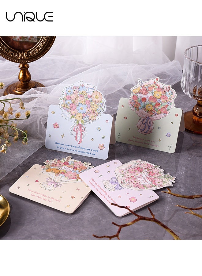 يونيك 8 أوراق بطاقات تهنئة مزينة باليد - بطاقة تهنئة قابلة للطي مع باقة فارغة - 8 أنماط - بطاقة رسالة مزهرة - مناسبة لبطاقات التهنئة لمناسبات متنوعة - يمكن تقديمها للمعلمين، الأصدقاء، الزملاء، إلخ. - Image 4